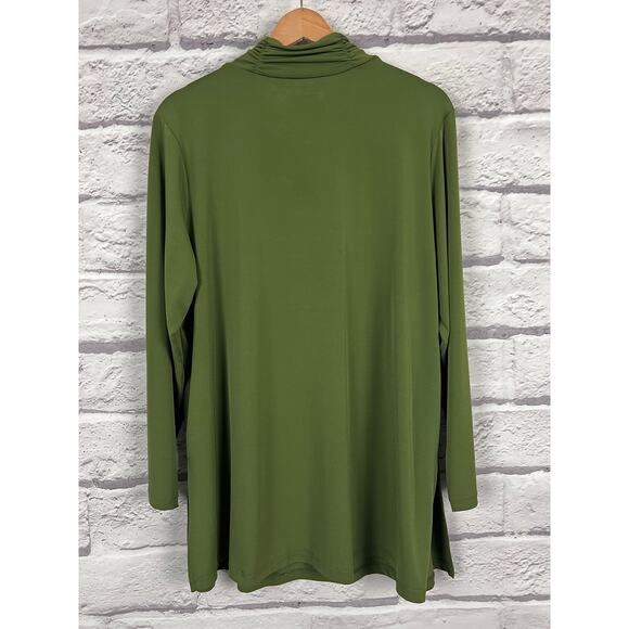 Susan Graver Womens 1X Minimalist Classic Liquid Knit Cowl Neck Tunic Top Green - Picture 4 of 11
